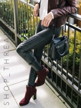 EUC [SPANX] Faux Leather Moto Legging | High Rise Black Compression Pant | Small